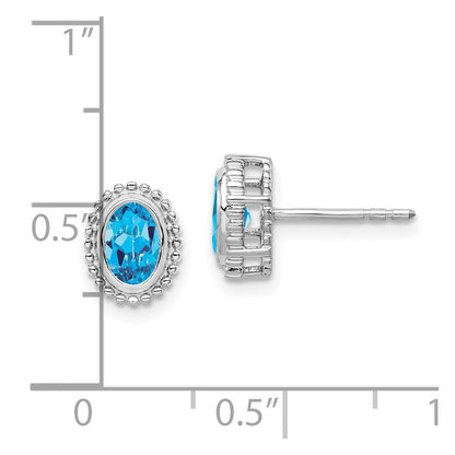 10k White Gold 6x4mm Oval Blue Topaz Post Earrings
