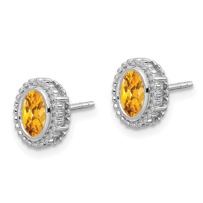 10k White Gold 6x4mm Oval Citrine Post Earrings