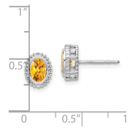 10k White Gold 6x4mm Oval Citrine Post Earrings