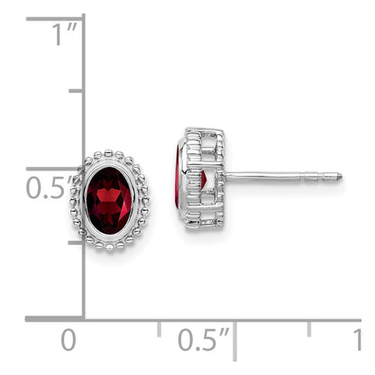 10k White Gold 6x4nn Oval Garnet Post Earrings