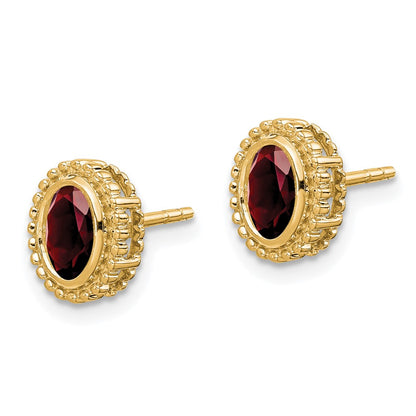 10k 6x4nn Oval Garnet Post Earrings