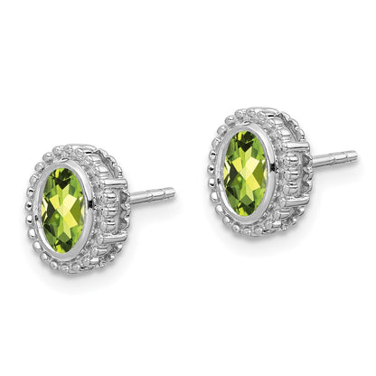 10k White Gold 6x4mm Oval Peridot Post Earrings