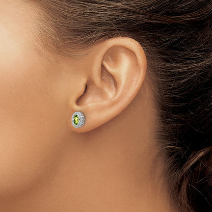 10k White Gold 6x4mm Oval Peridot Post Earrings