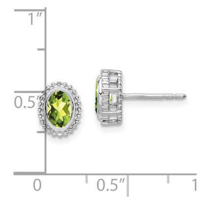 10k White Gold 6x4mm Oval Peridot Post Earrings