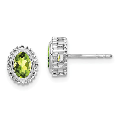 10k White Gold 6x4mm Oval Peridot Post Earrings
