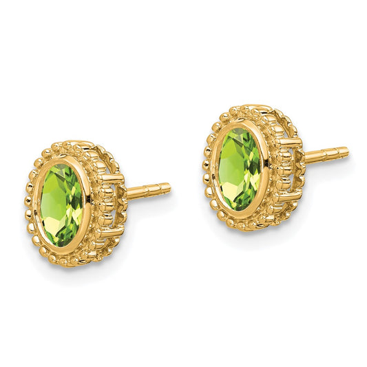 10k 6x4mm Oval Peridot Post Earrings