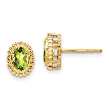 10k 6x4mm Oval Peridot Post Earrings
