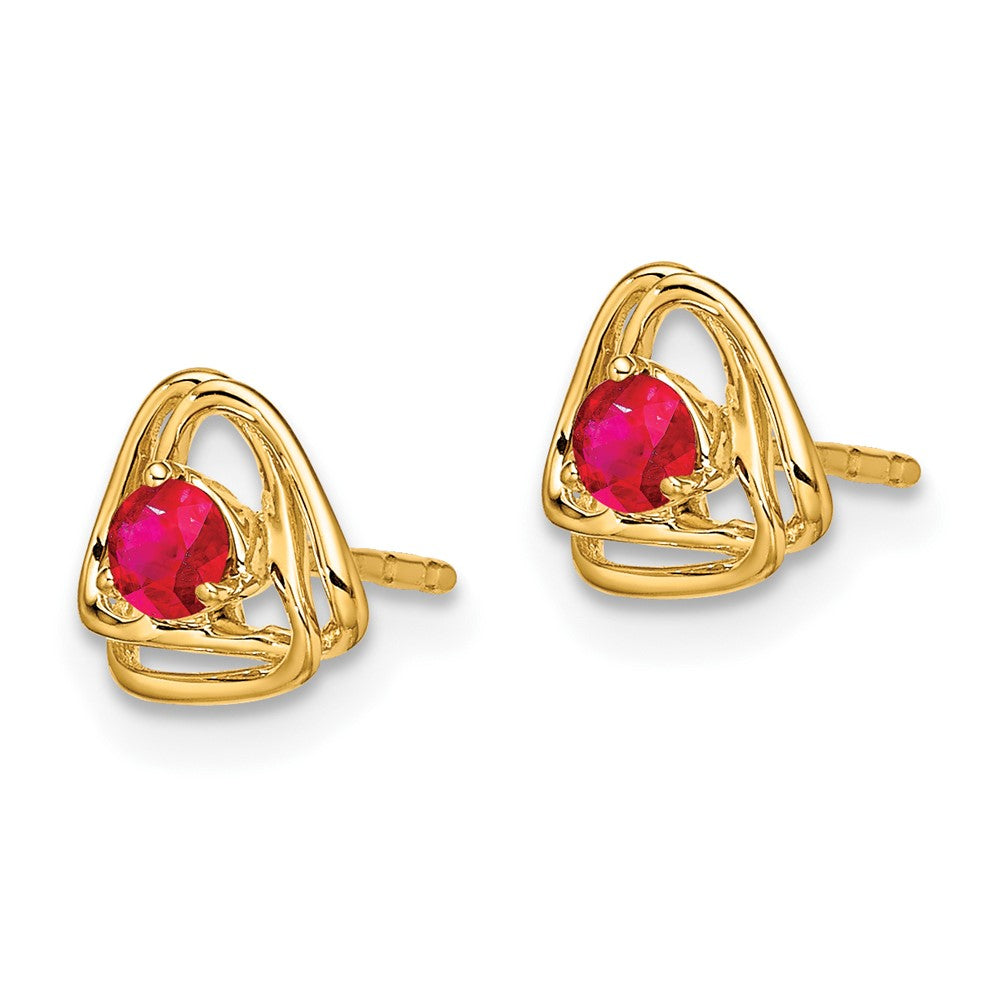 14k 3mm Round February/Amethyst Triangle Post Earrings