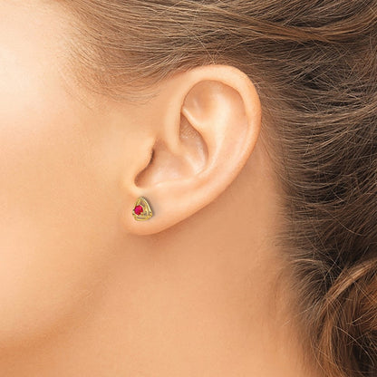 14k 3mm Round February/Amethyst Triangle Post Earrings
