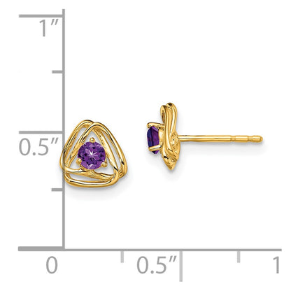 14k 3mm Round February/Amethyst Triangle Post Earrings
