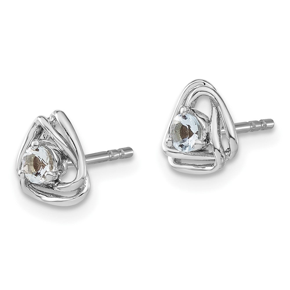 14k White Gold 3mm Round March/Aquamarine Triangle Post Earrings