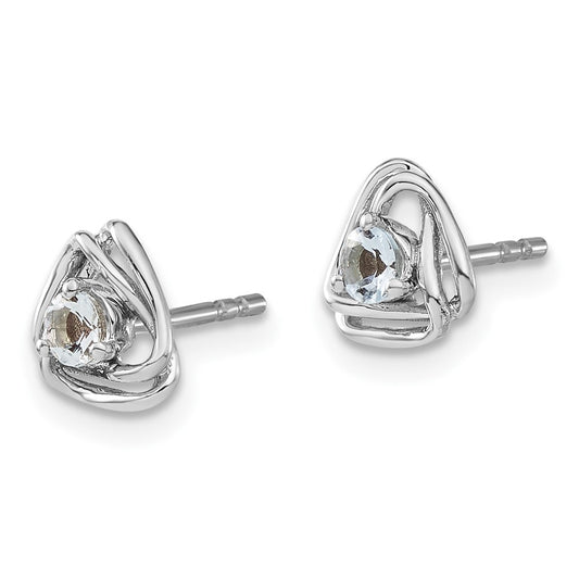 14k White Gold 3mm Round March/Aquamarine Triangle Post Earrings