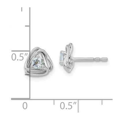 14k White Gold 3mm Round March/Aquamarine Triangle Post Earrings
