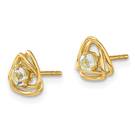 14k 3mm Round March/Aquamarine Triangle Post Earrings