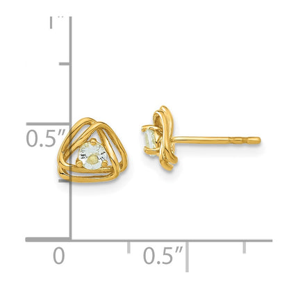 14k 3mm Round March/Aquamarine Triangle Post Earrings