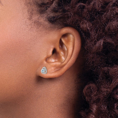 14k White Gold 3mm Round December/Blue Topaz Triangle Post Earrings
