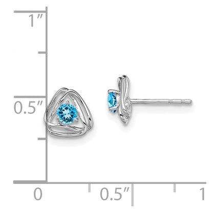 14k White Gold 3mm Round December/Blue Topaz Triangle Post Earrings
