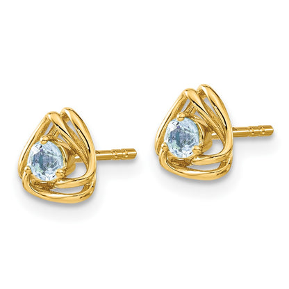 14k 3mm Round December/Blue Topaz Triangle Post Earrings