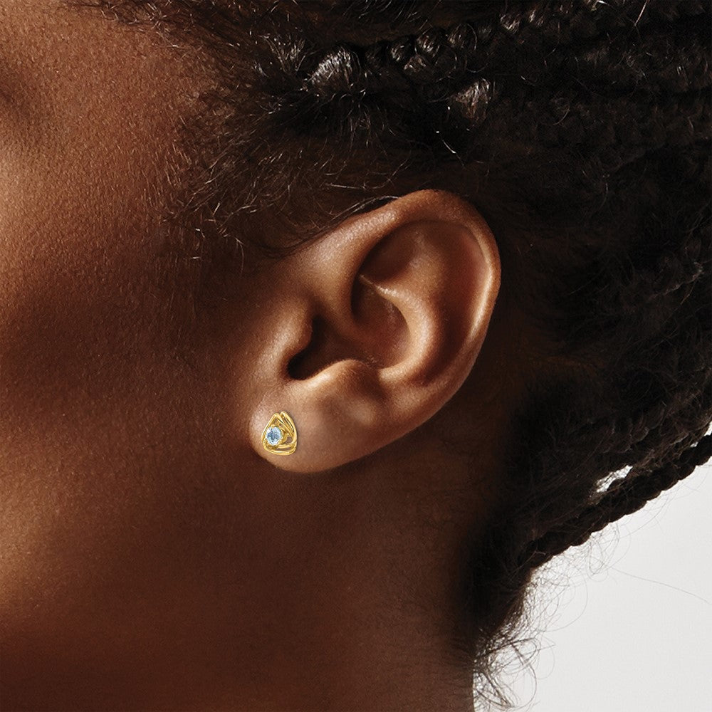 14k 3mm Round December/Blue Topaz Triangle Post Earrings