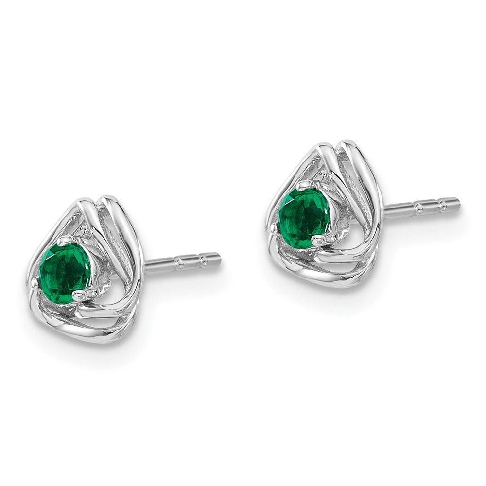 14k White Gold 3mm Round May/Lab Created Emerald Triangle Post Earrings