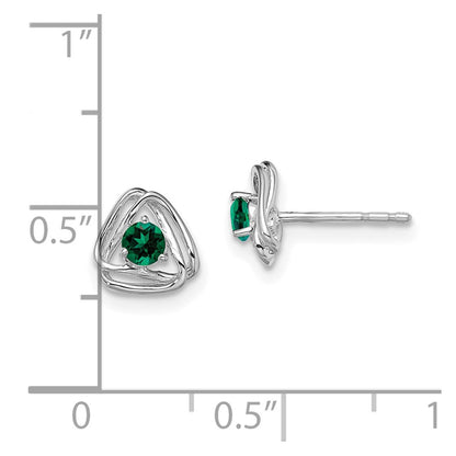 14k White Gold 3mm Round May/Lab Created Emerald Triangle Post Earrings