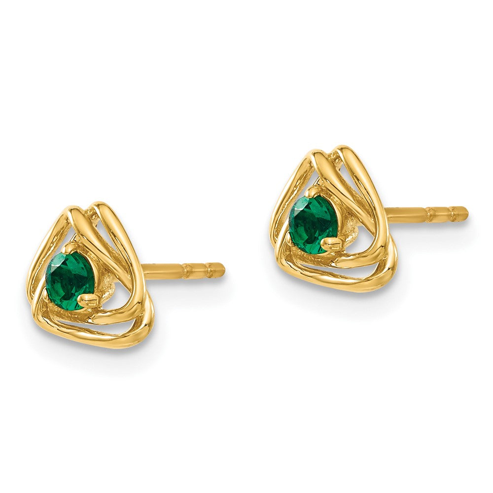 14k 3mm Round May/Lab Created Emerald Triangle Post Earrings