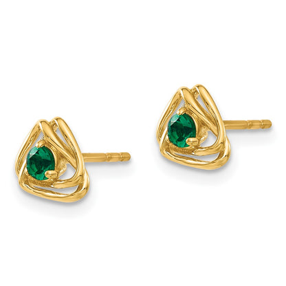 14k 3mm Round May/Lab Created Emerald Triangle Post Earrings