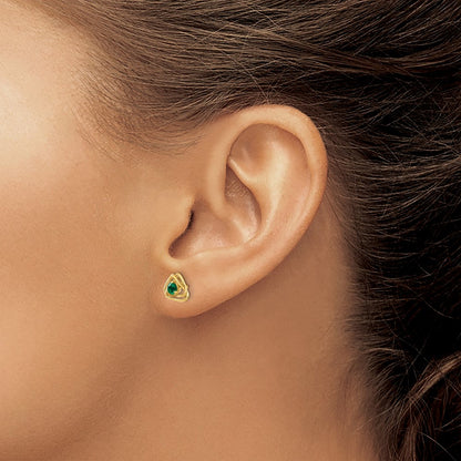14k 3mm Round May/Lab Created Emerald Triangle Post Earrings