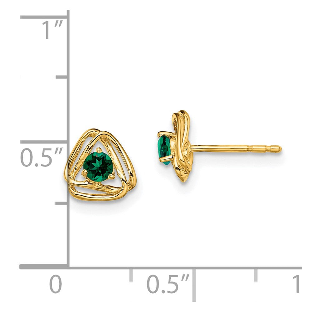 14k 3mm Round May/Lab Created Emerald Triangle Post Earrings