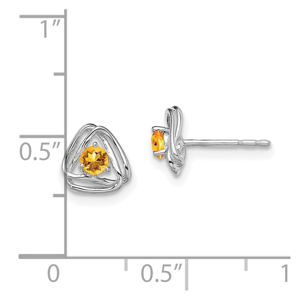 14k White Gold 3mm Round November/Citrine Triangle Post Earrings