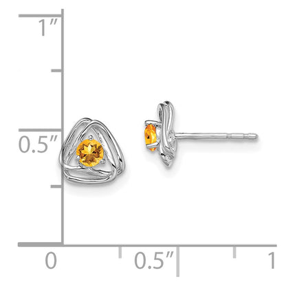 14k White Gold 3mm Round November/Citrine Triangle Post Earrings