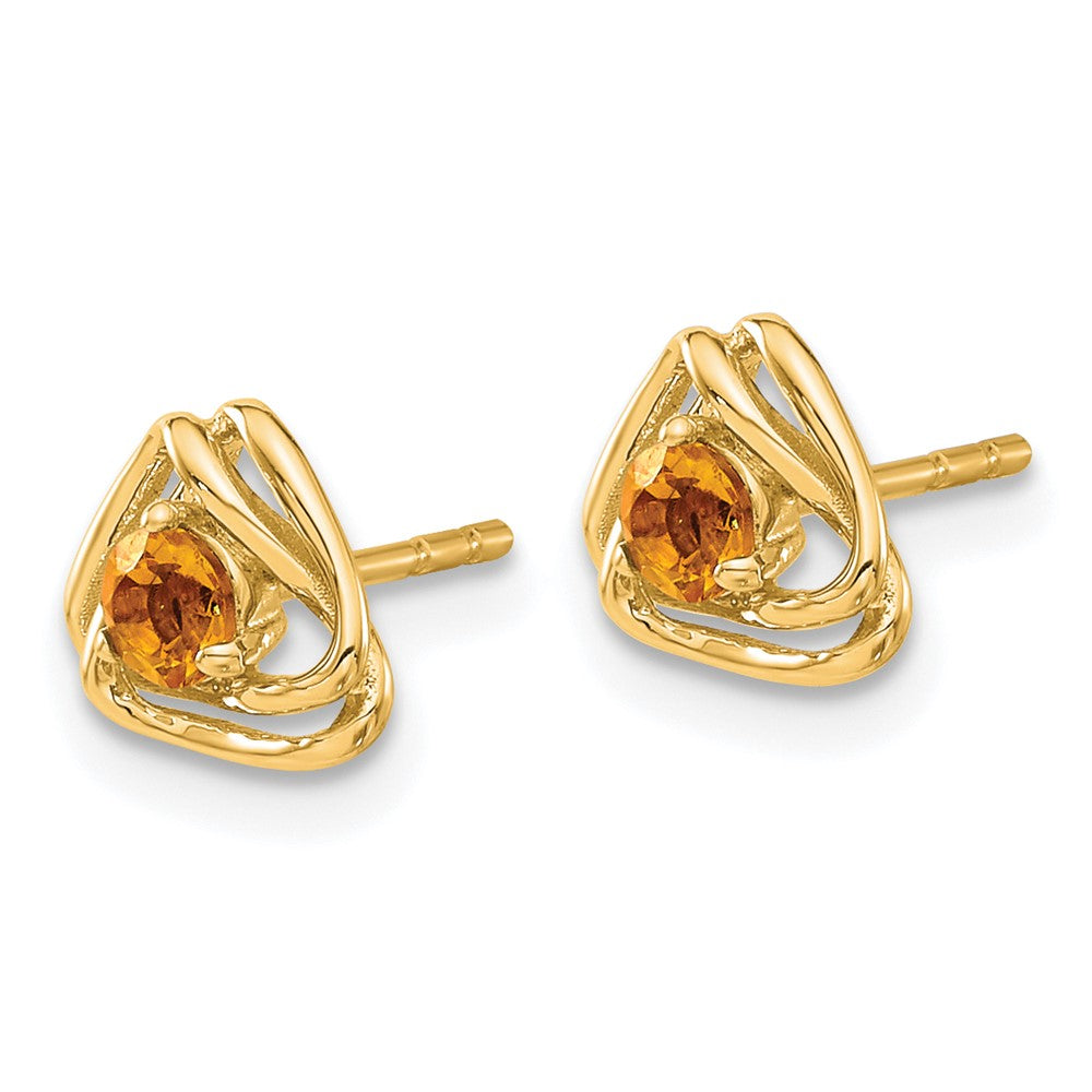 14k 3mm Round November/Citrine Triangle Post Earrings