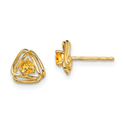 14k 3mm Round November/Citrine Triangle Post Earrings