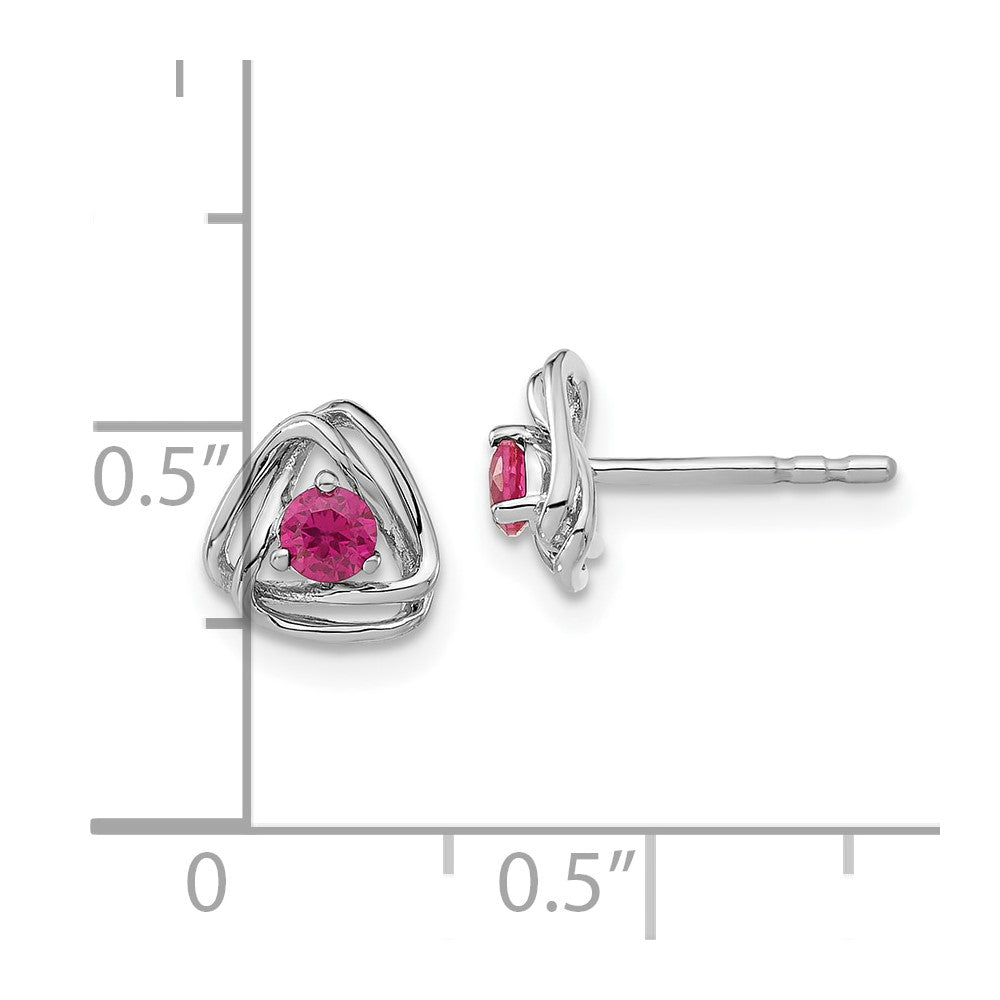 14k White Gold 3mm Round July/Lab Created Ruby Triangle Post Earrings