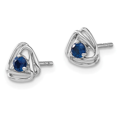 14k White Gold 3mm Round September/Lab Created Sapphire Triangle Post Earrings