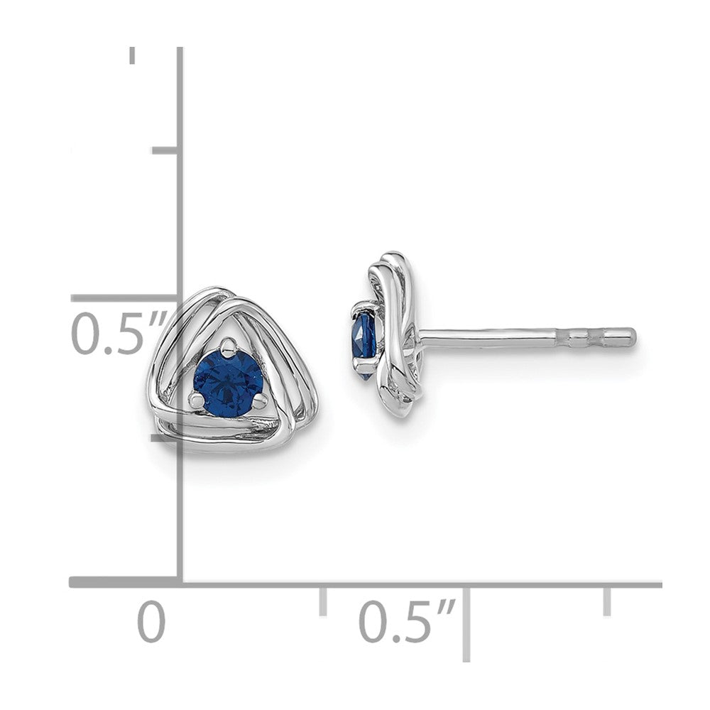 14k White Gold 3mm Round September/Lab Created Sapphire Triangle Post Earrings