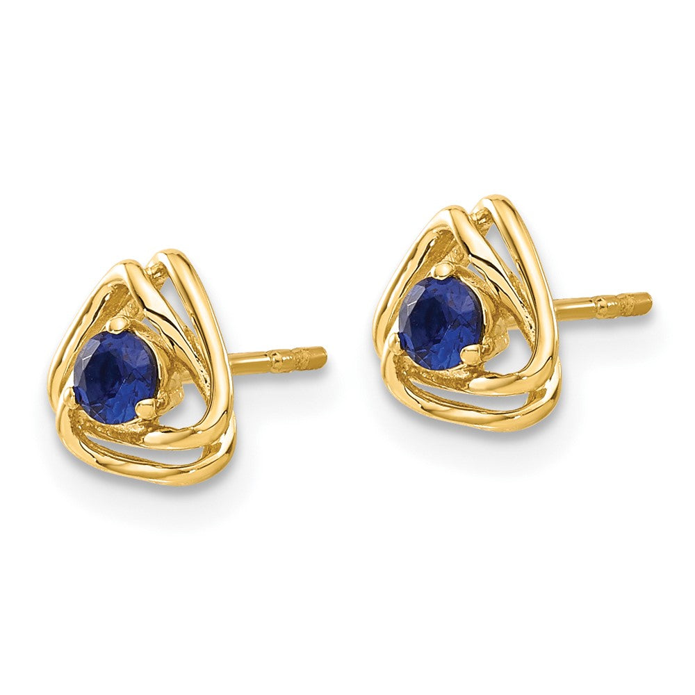 14k 3mm Round September/Lab Created Sapphire Triangle Post Earrings