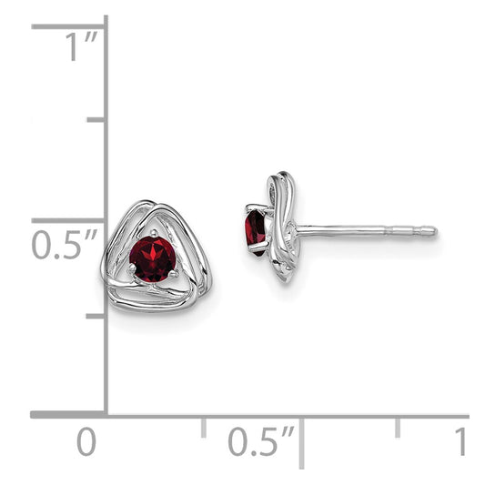 14k White Gold 3mm Round January/Garnet Triangle Post Earrings