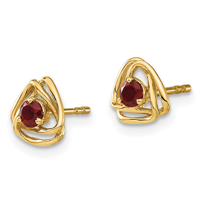 14k 3mm Round January/Garnet Triangle Post Earrings