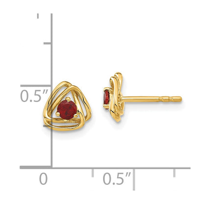 14k 3mm Round January/Garnet Triangle Post Earrings