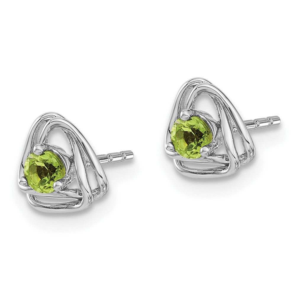 14k White Gold 3mm Round August/Peridot Triangle Post Earrings