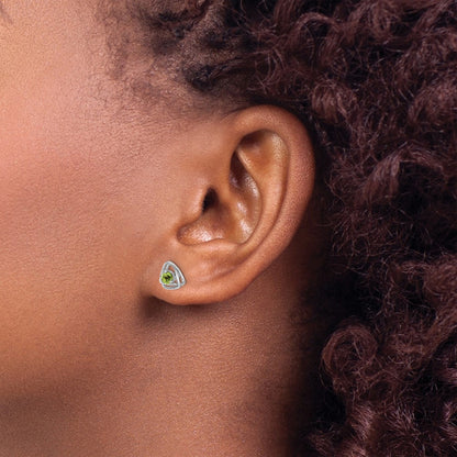14k White Gold 3mm Round August/Peridot Triangle Post Earrings
