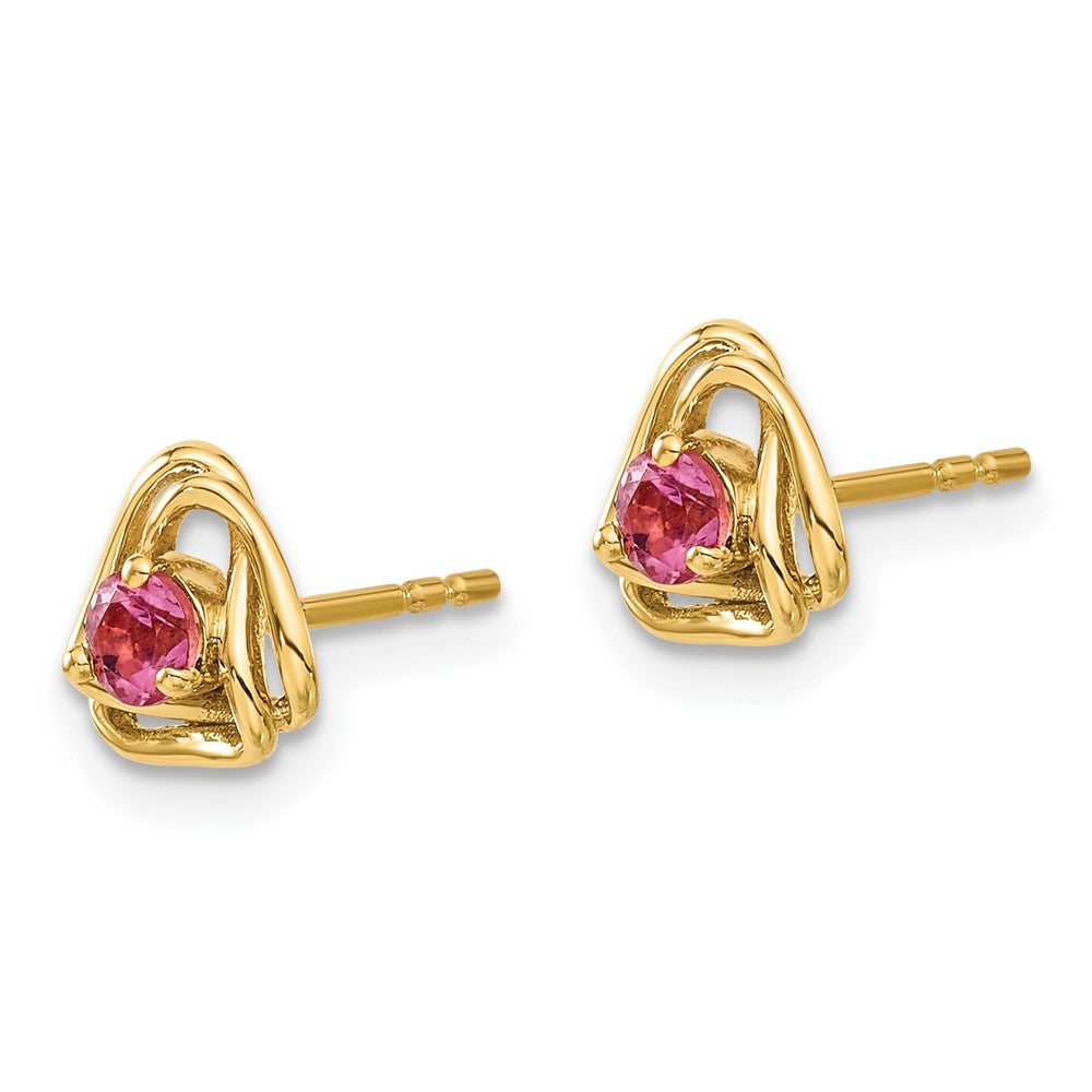 14k White Gold 3mm Round October/Pink Tourmaline Triangle Post Earrings