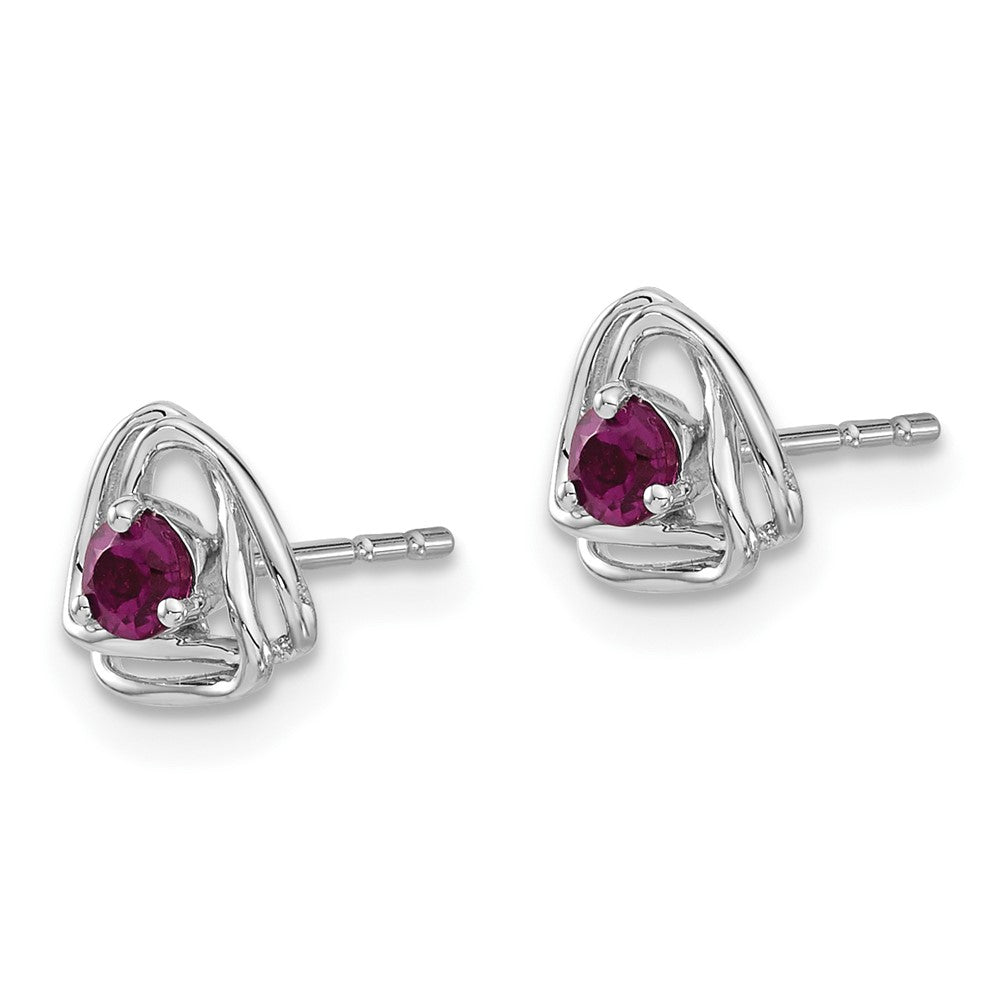 14k White Gold 3mm Round June/Rhodolite Garnet Triangle Post Earrings