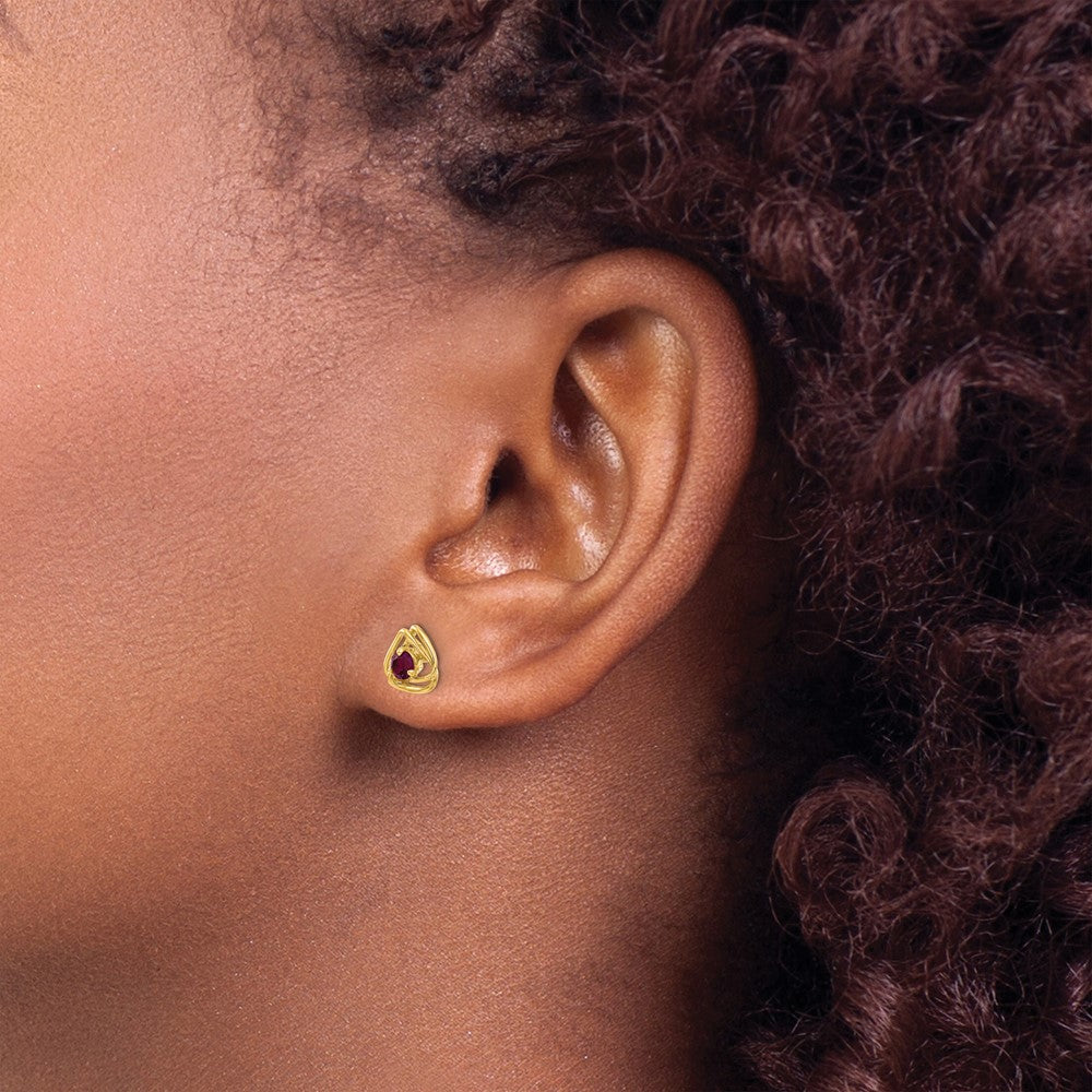14k 3mm Round June/Rhodolite Garnet Triangle Post Earrings