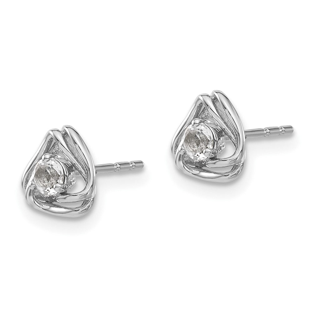 14k White Gold 3mm Round April/White Topaz Triangle Post Earrings