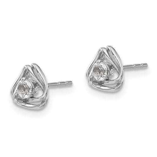 14k White Gold 3mm Round April/White Topaz Triangle Post Earrings