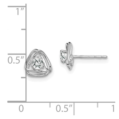 14k White Gold 3mm Round April/White Topaz Triangle Post Earrings