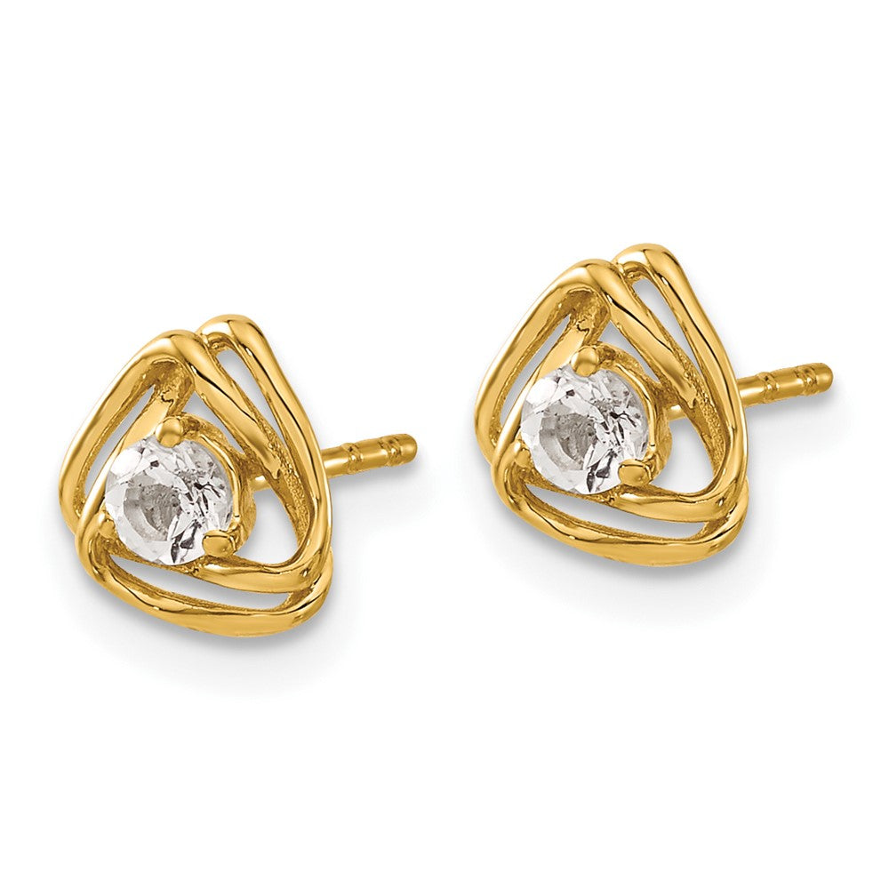 14k 3mm Round April/White Topaz Triangle Post Earrings