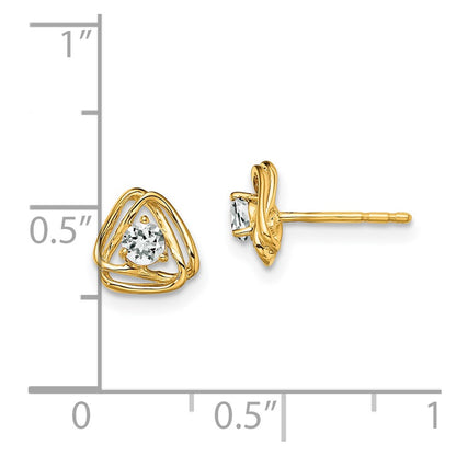14k 3mm Round April/White Topaz Triangle Post Earrings